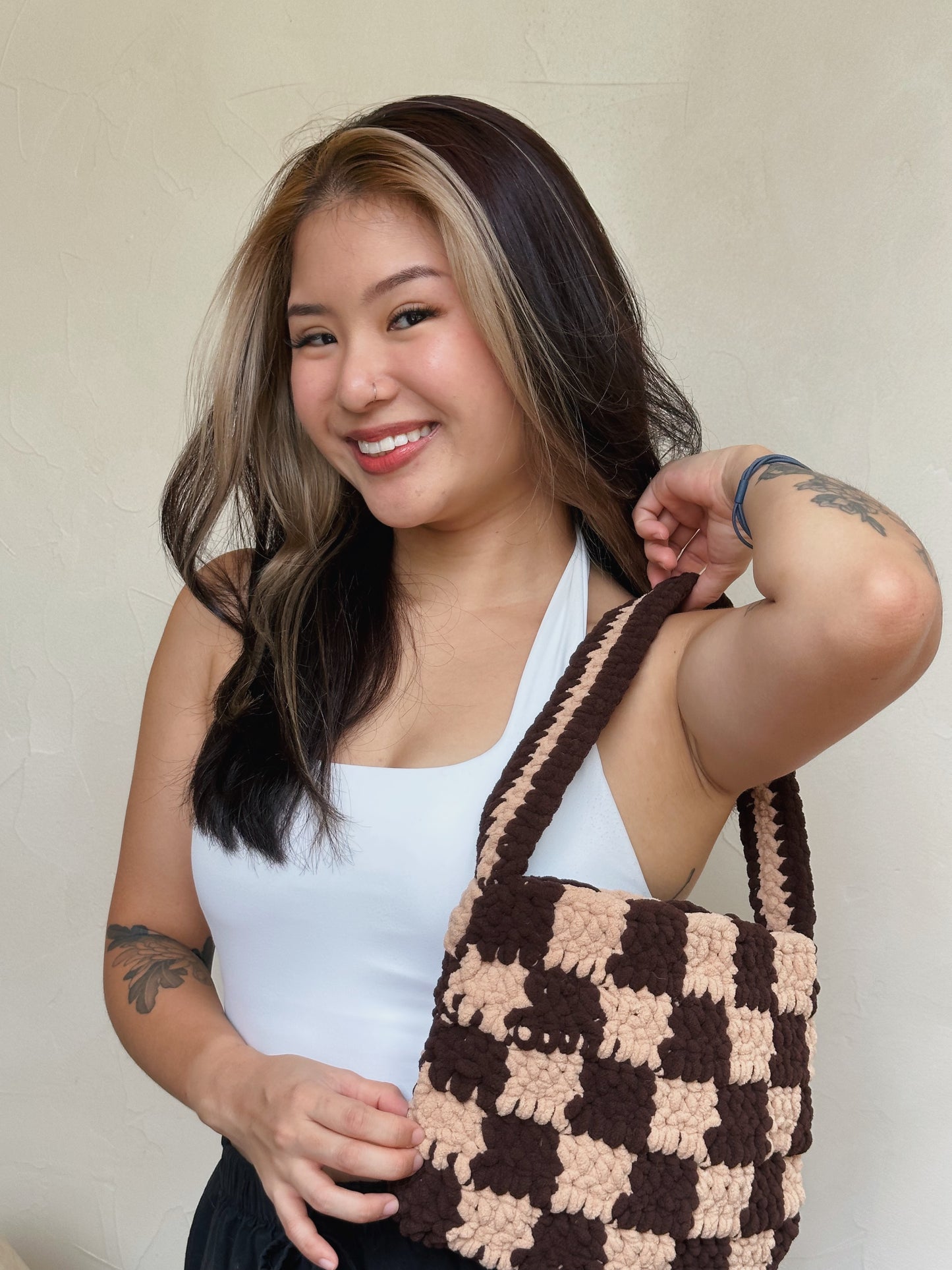 Teddy & Chocolate Checkered Fuzzy Bag