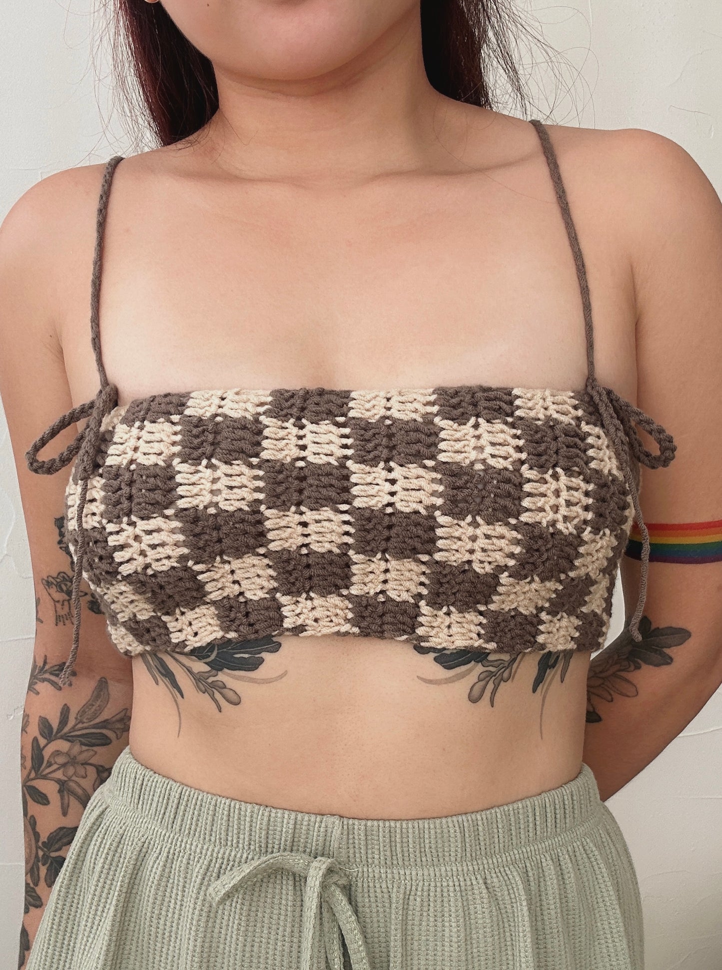 Brown Checkered Super Crop Top
