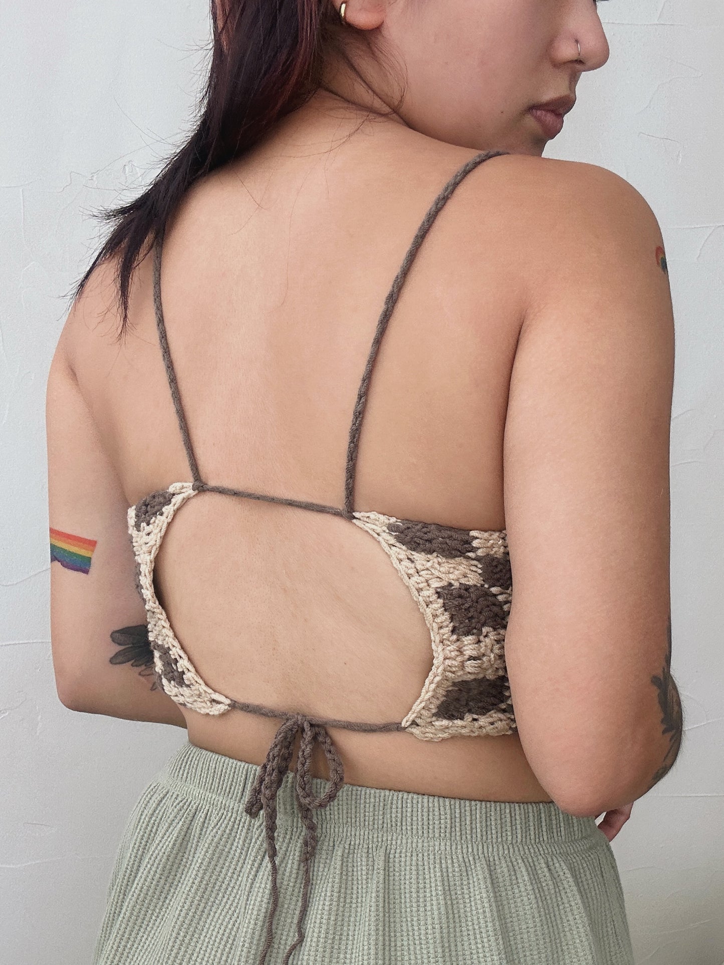 Brown Checkered Super Crop Top