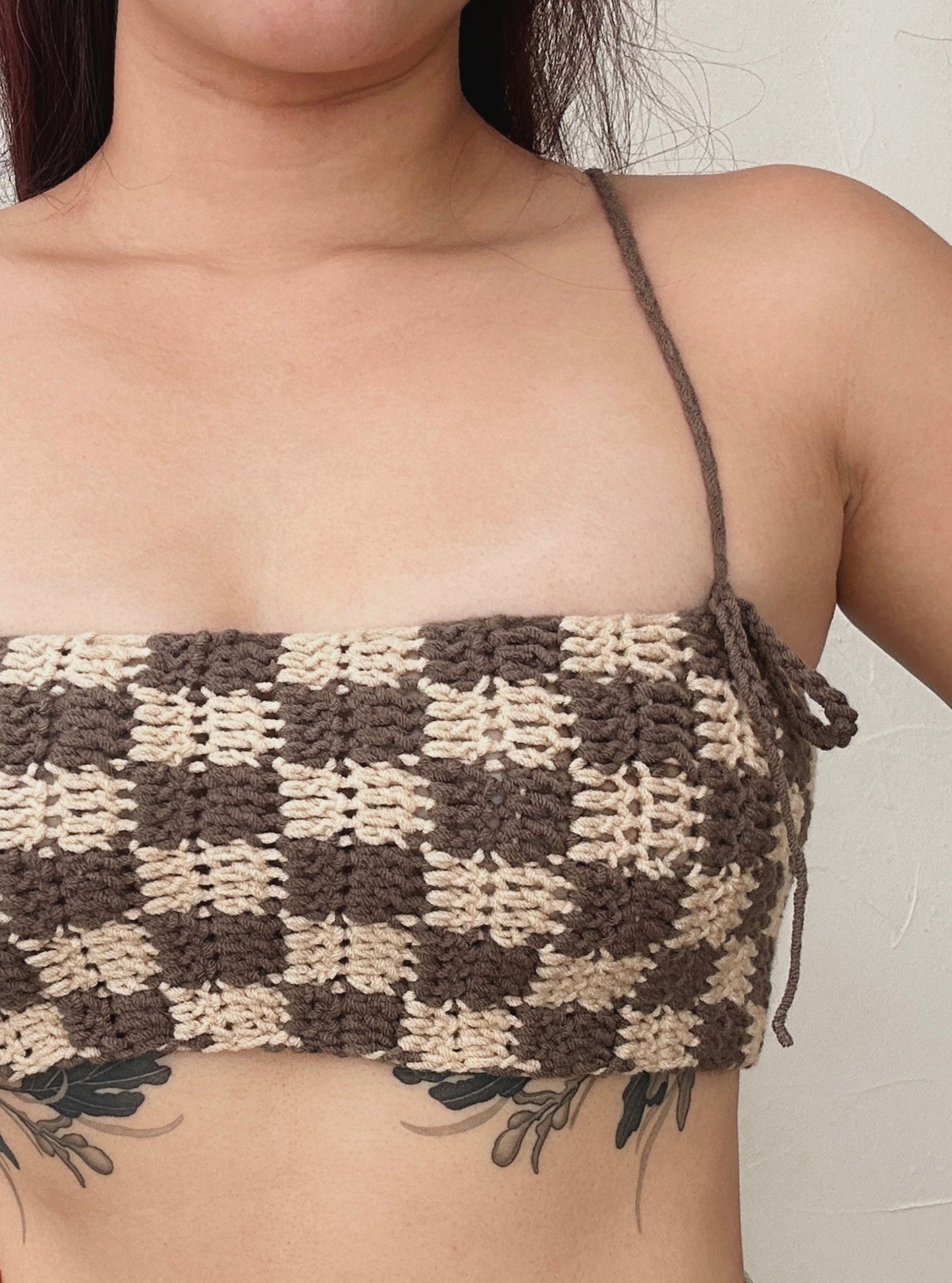 Brown Checkered Super Crop Top